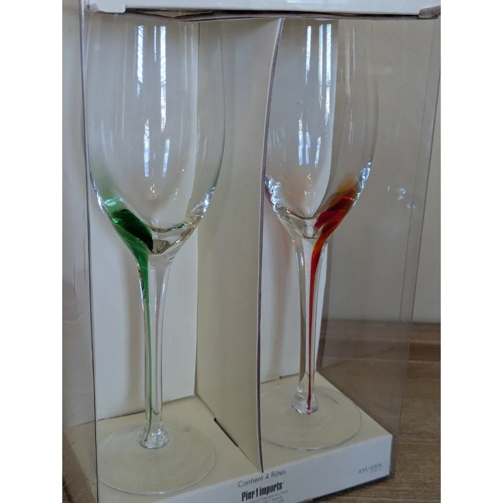 Pier 1 One Imports Colored Glass Teardrop Champagne Flute 9